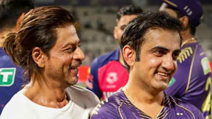 Gautam Gambhir with KKR owner Shah Rukh Khan. Credit: X/@KKRiders
